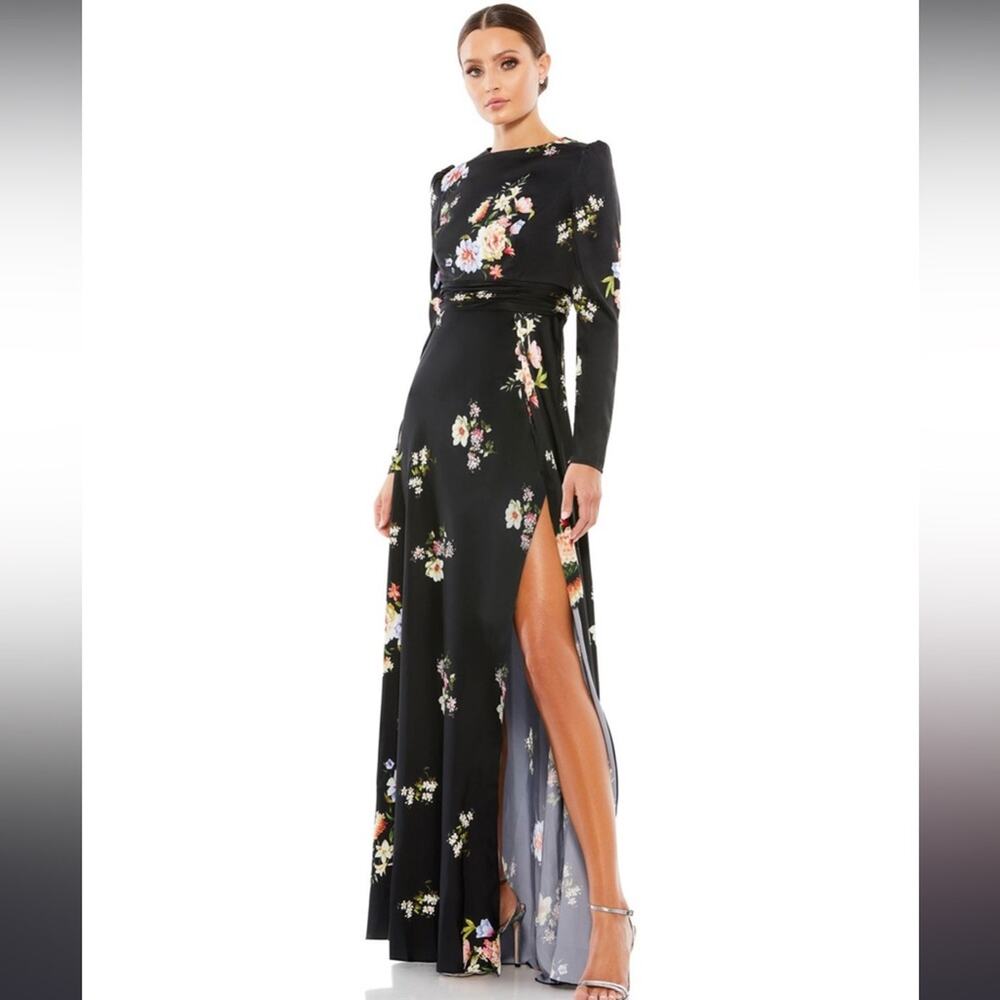 Ieena for Mac Duggal Floral Empire Waist Jewel Neck Size 4